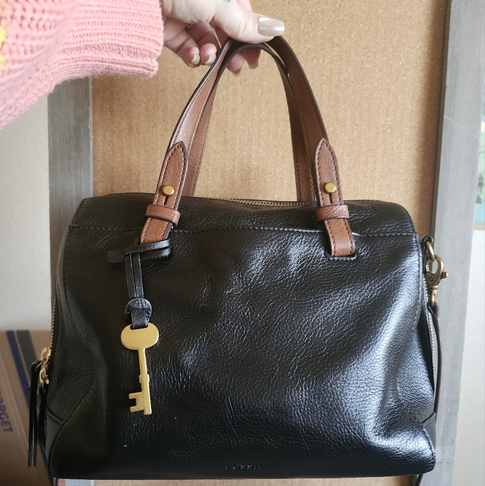 Fossil Carlie Black Leather Satchel